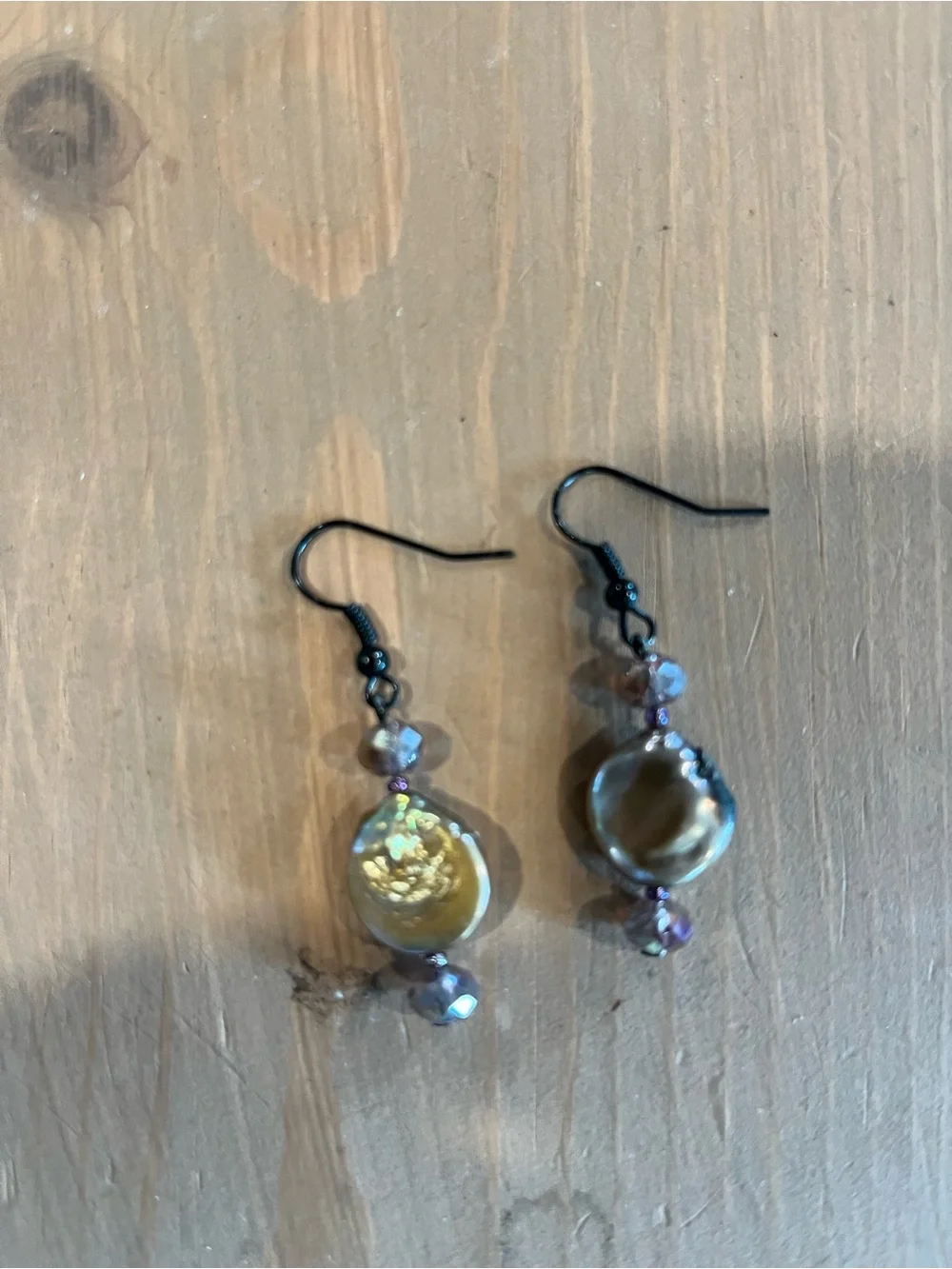 Bronze coin pearl earrings handmade ooak crystal genuine black wire handmade new
